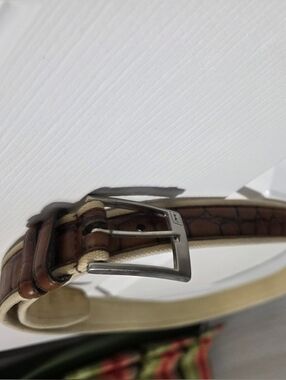 PGA Men's Brown Leather and Cream Canvas Belt Size 42"